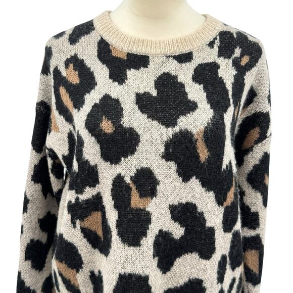 Gianni Bini Tan & Black Leopard Print Mohair Wool Blend Knit Pullover Sweater - Picture 4 of 11